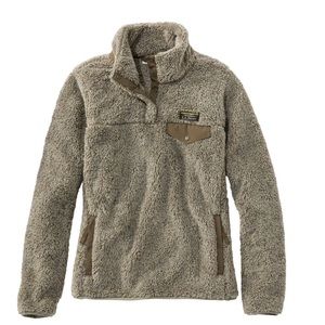 LL Bean, women’s Hi-Pile fleece pullover, size medium, eucalyptus/olive